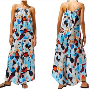 Anthropologie Womens Size Small Blue Printed Breezy Wide Leg Artsy Jumpsuit